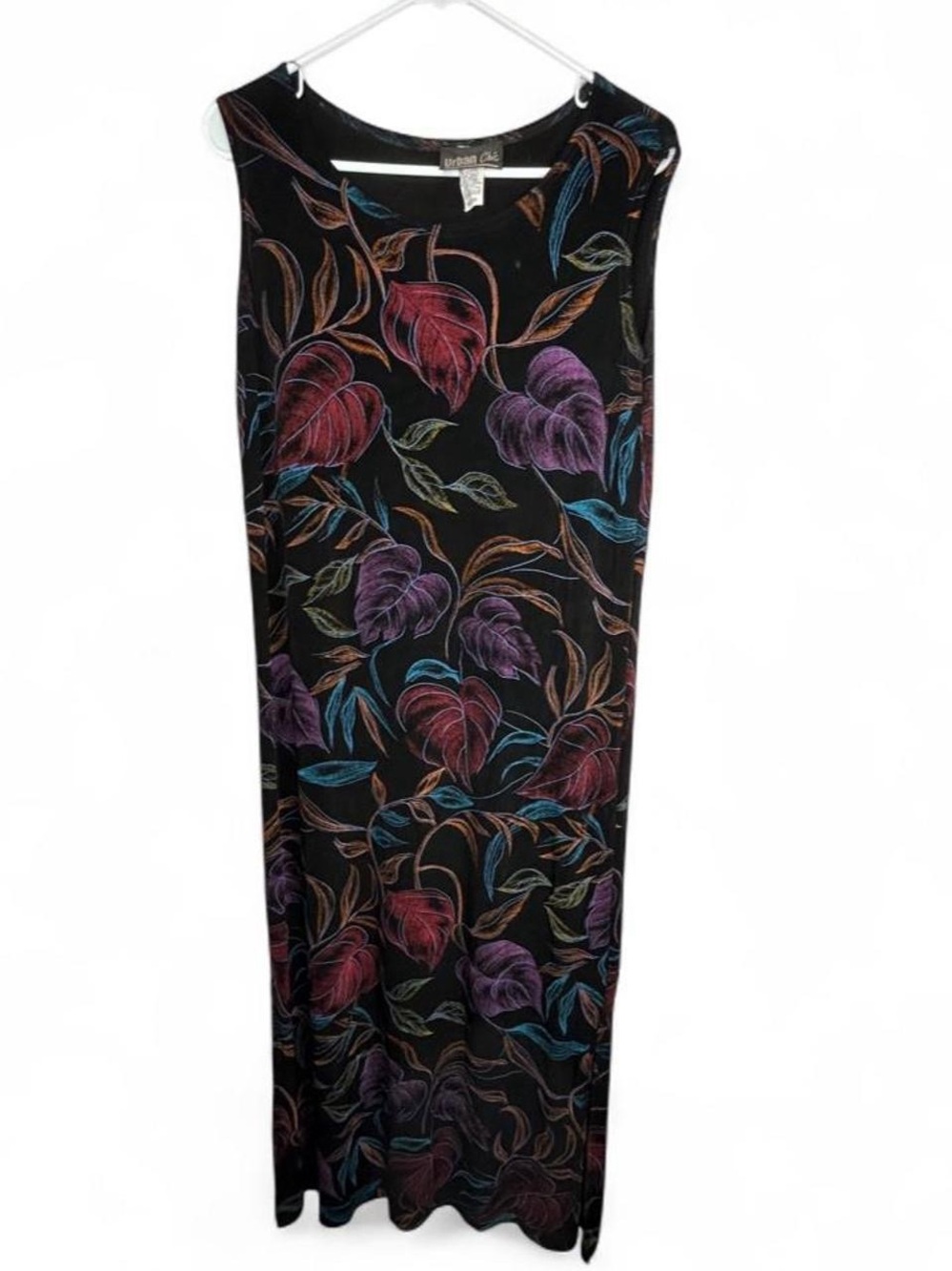 Vintage Urban Chic Whimsigoth Black Maxi Dress Multicolor Leaf Print